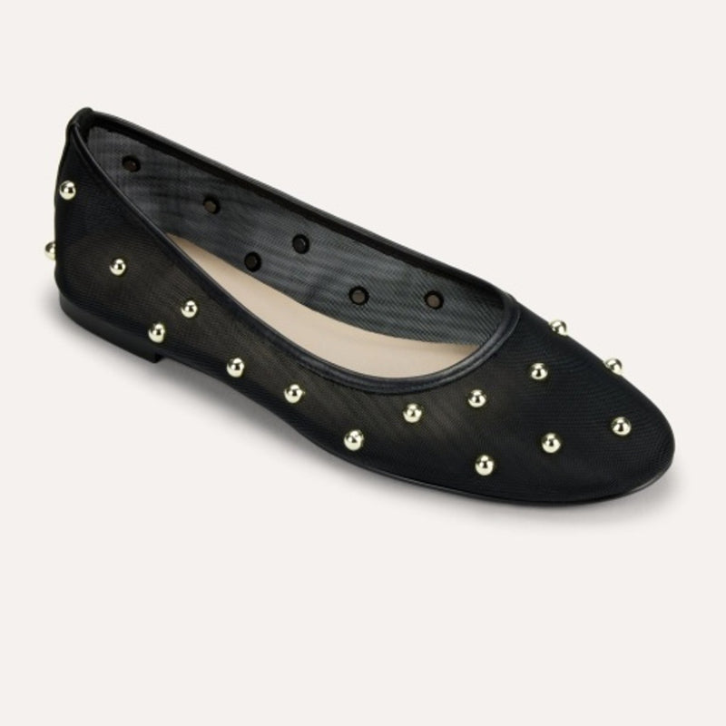 Yosi Samra - Womens Sadie Stud in Black Mesh Ballet Flat