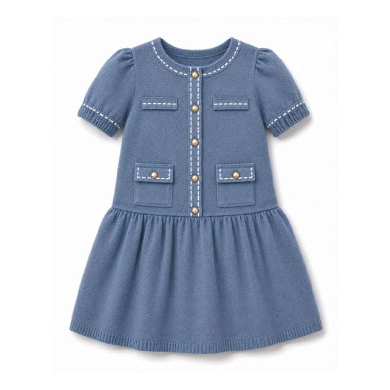 Hope & Henry - Girls Organic Short Sleeve Button Front Sweater Dress