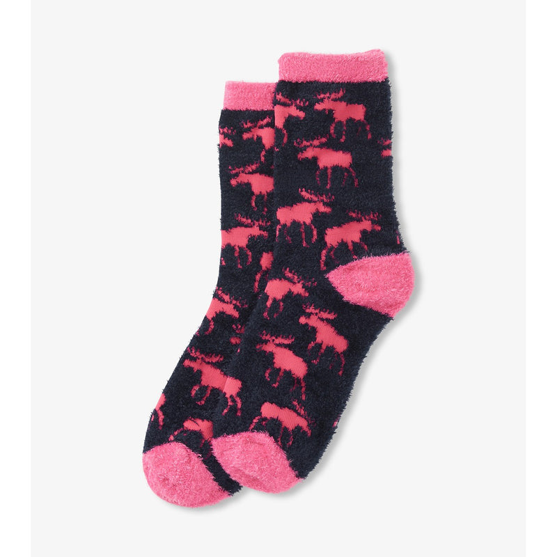 Little Blue House - Unisex Raspberry Moose Fuzzy Socks