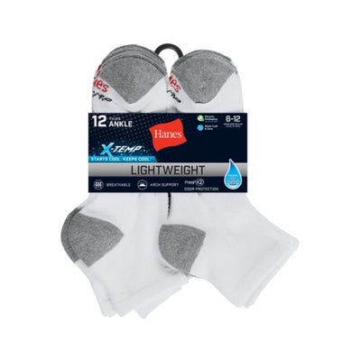 Hanes - Mens X-Temp Men's Lightweight Ankle Socks Shoe Sizes 6-12 12-Pairs
