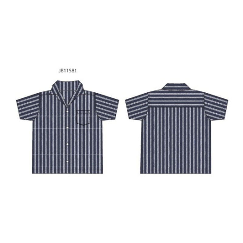 Janie and Jack - Boys K Short Sleeve Navy Stripe Jacquard Cabana Shirt Sp2
