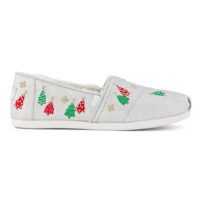 TOMS - Womens Alpargata Classic - Silver Woven Shimmer/Embroidery/Faux Fur