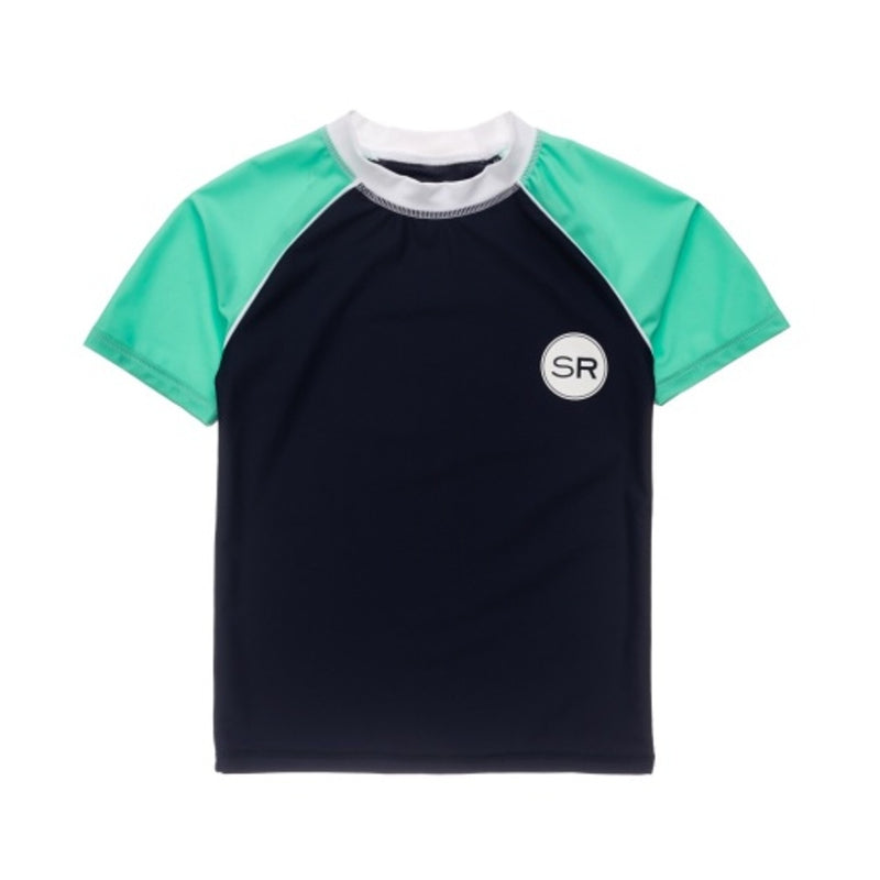 Snapper Rock - Boys Navy Mint Sleeve Short Sleeve Rash Top