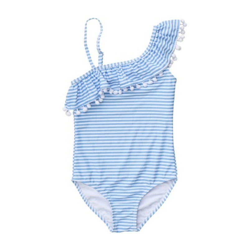 Snapper Rock - Girls Powder Blue Sustainable Stripe Frill Swimsuit
