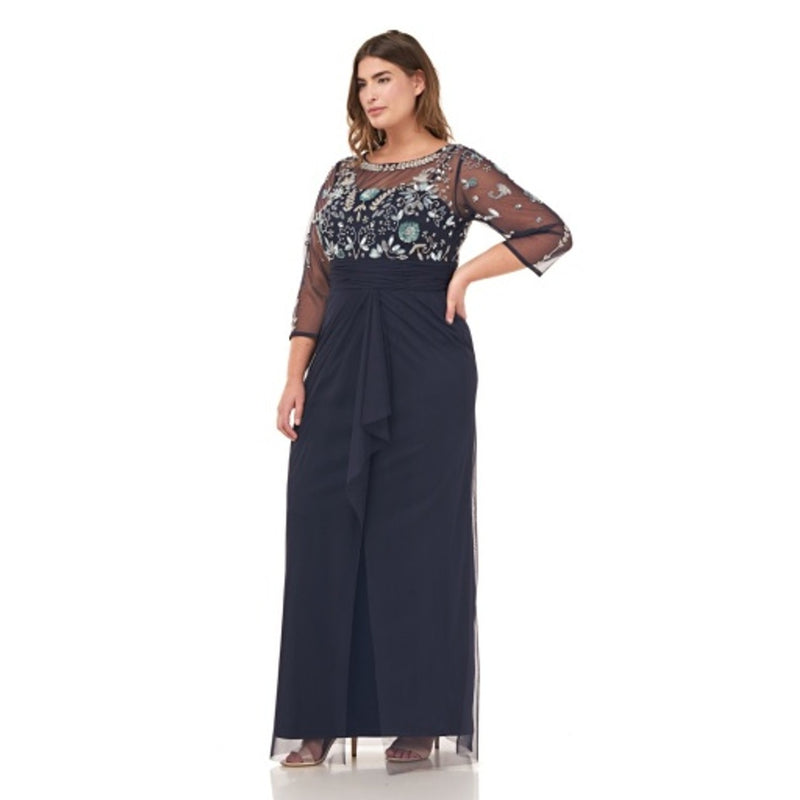JS Collections - Womens Bead Illusion Column Gown