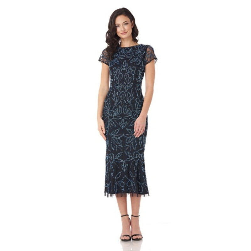 JS Collections - Womens Beaded Flared Cocktail Dress