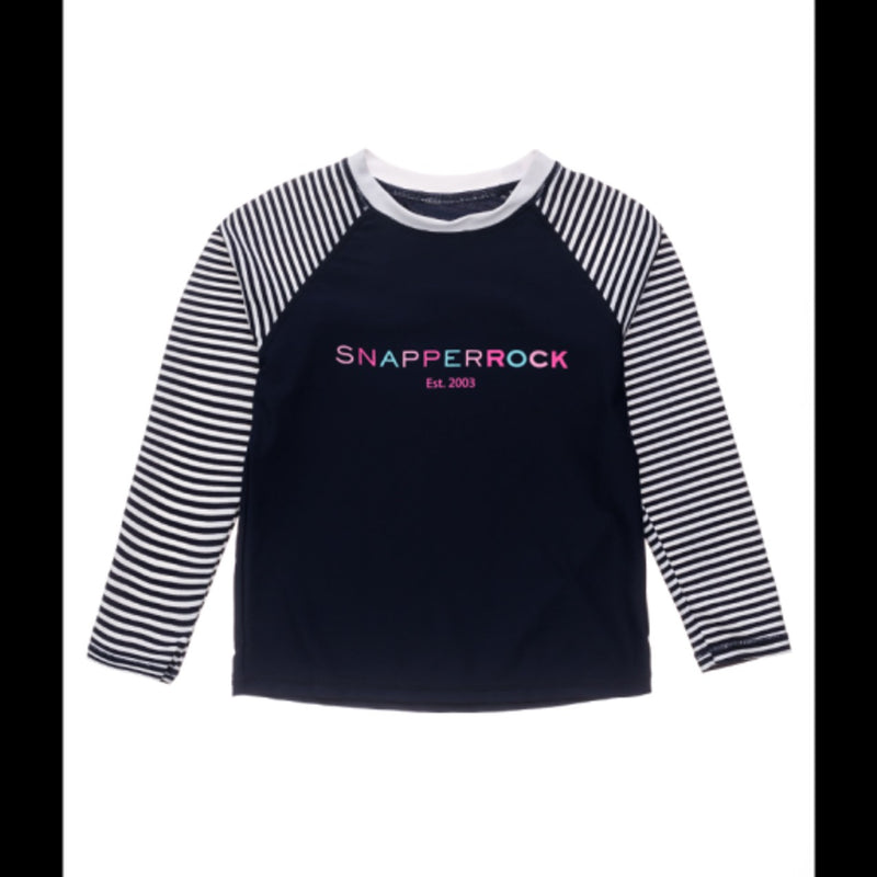 Snapper Rock - Girls Nautical Stripe Navy Long Sleeve Rash Top