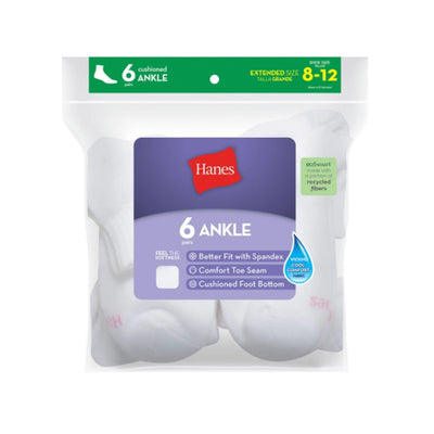 Hanes - Womens Ankle Socks Moisture-Wicking Extended Sizes 8-12 6-Pairs