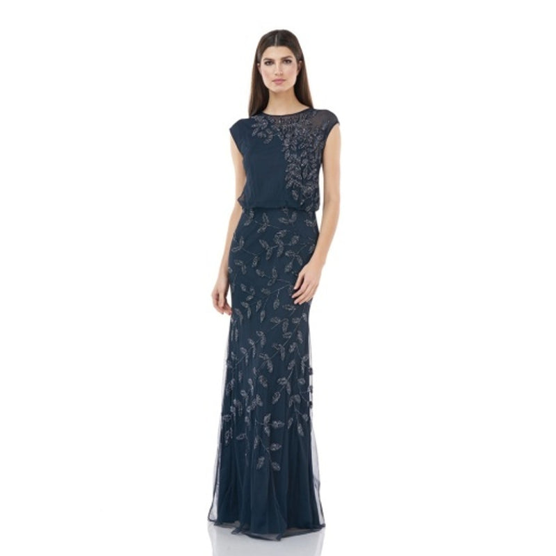 JS Collections - Womens Scalloped Crew Neck Gown