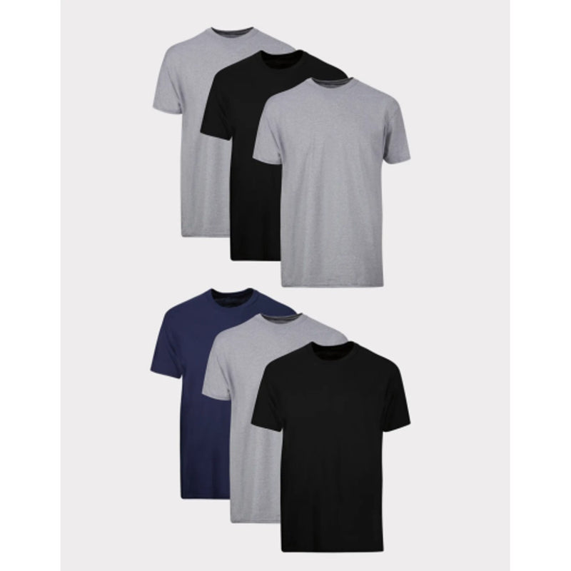 Hanes - Mens T-Shirt Pack Moisture-Wicking Stay-Tucked Undershirts Black/Grey/Blue 6-Pack