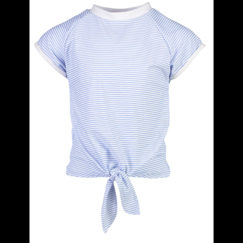 Snapper Rock - Girls Blue & White Stripe Knot Front Short Sleeve Rash Top