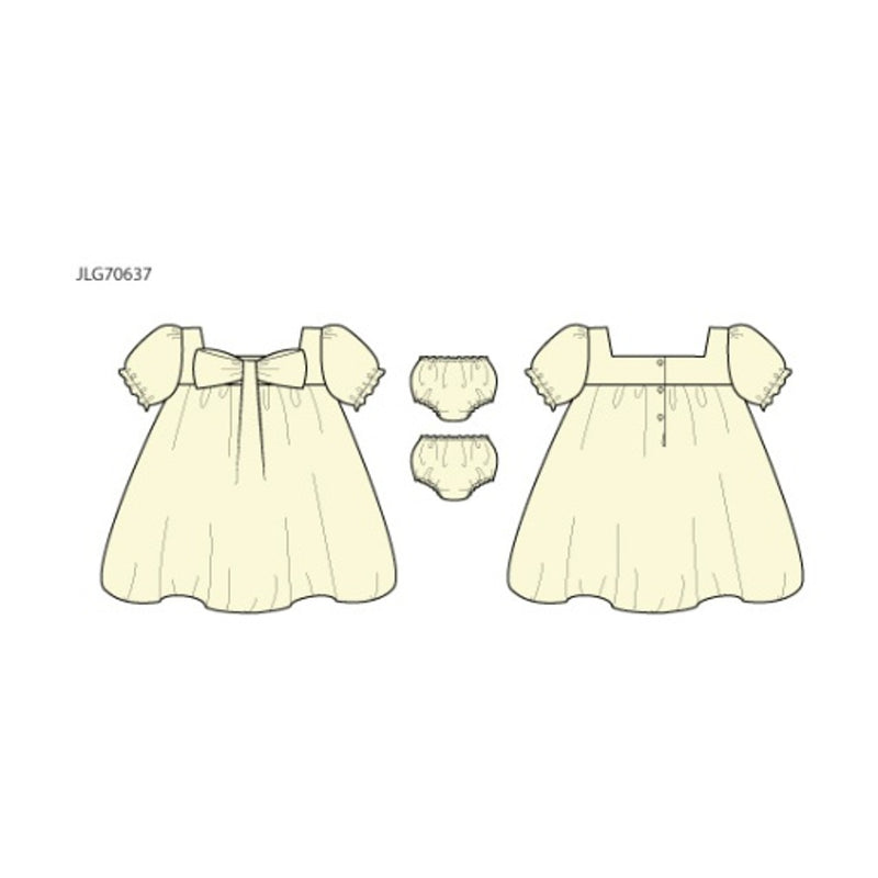Janie and Jack - Baby G with Yellow Bow Dobby Short Sleeve Dress E2