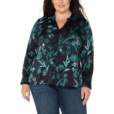 Liverpool Los Angeles - Womens Long Slv Btn Front Banded Collar Woven Shirt