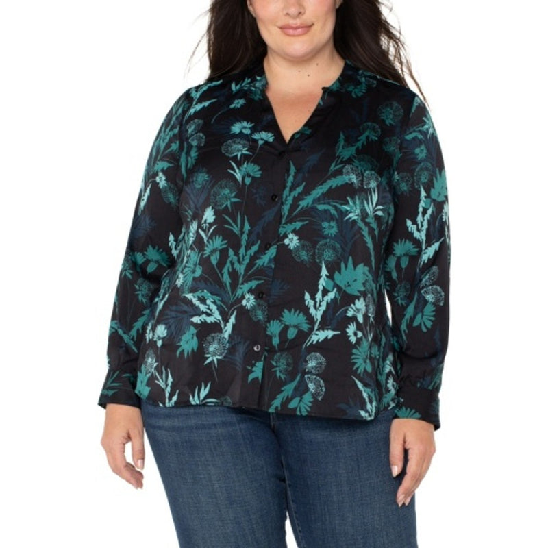 Liverpool Los Angeles - Womens Long Slv Btn Front Banded Collar Woven Shirt