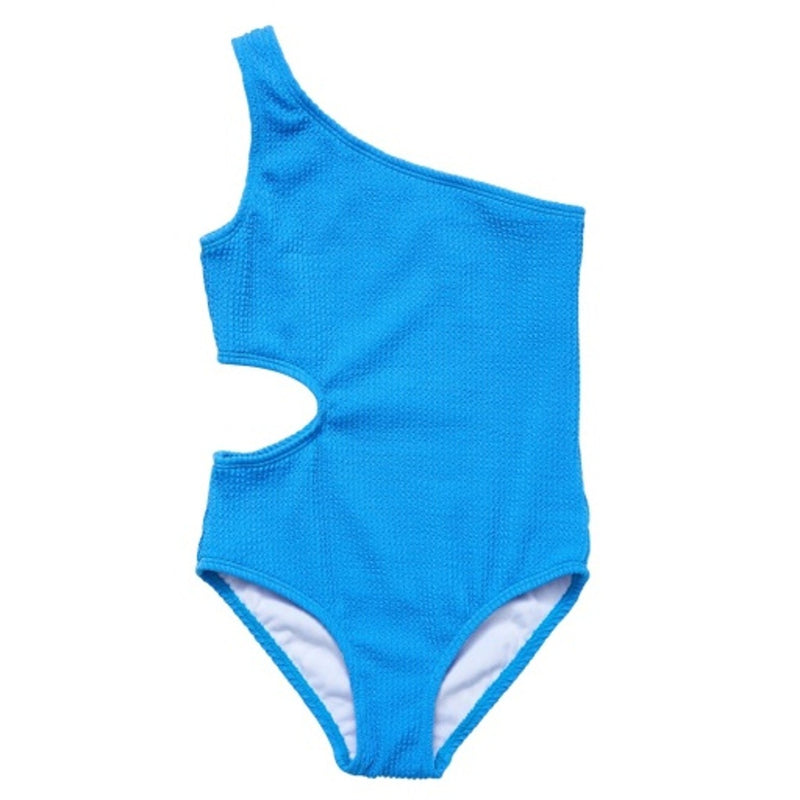 Snapper Rock - Girls Marine Blue One Shoulder Swimsuit