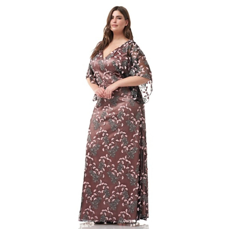 JS Collections - Womens V-Neck Embroidered Gown