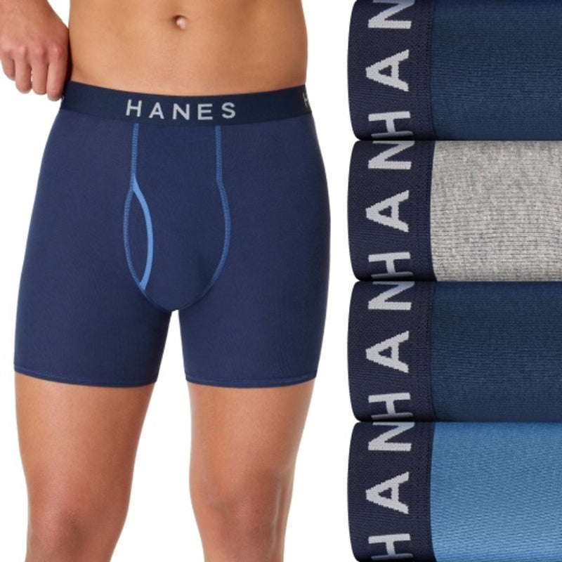 Hanes - Mens Ultimate Men's Underwear Boxer Briefs Pack 4-Pack Comfortsoft Cotton Ringer Boxer Briefs Moisture-Wicking