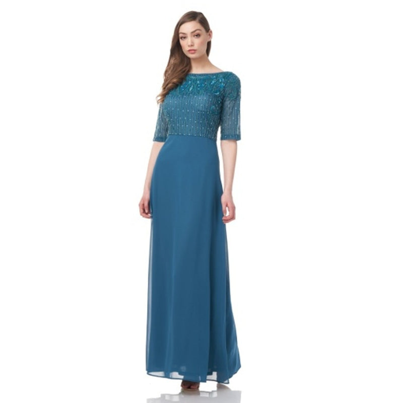 JS Collections - Womens Opal Elbow Sleeve a-Line Gown