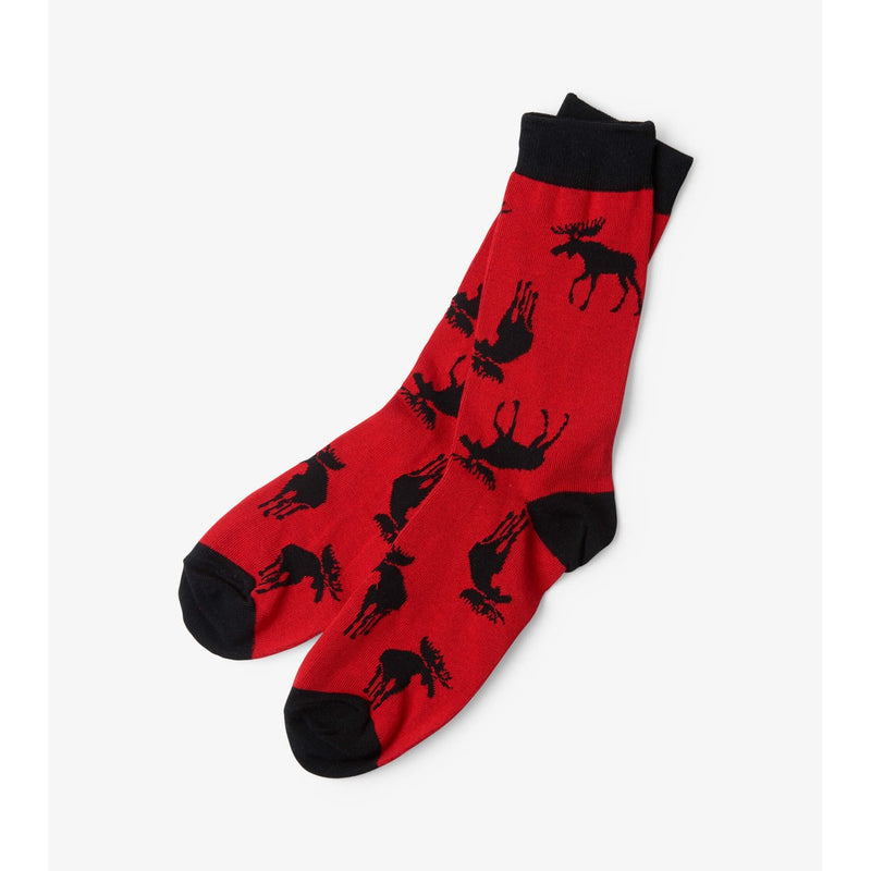 Little Blue House - Moose on Red Mens Crew Socks