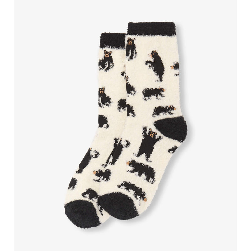 Little Blue House - Unisex Black Bears Fuzzy Socks