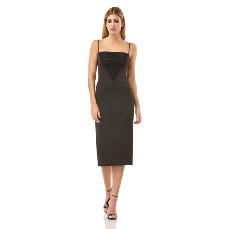 JS Collections - Womens Shirred Mesh Inset Midi Dress