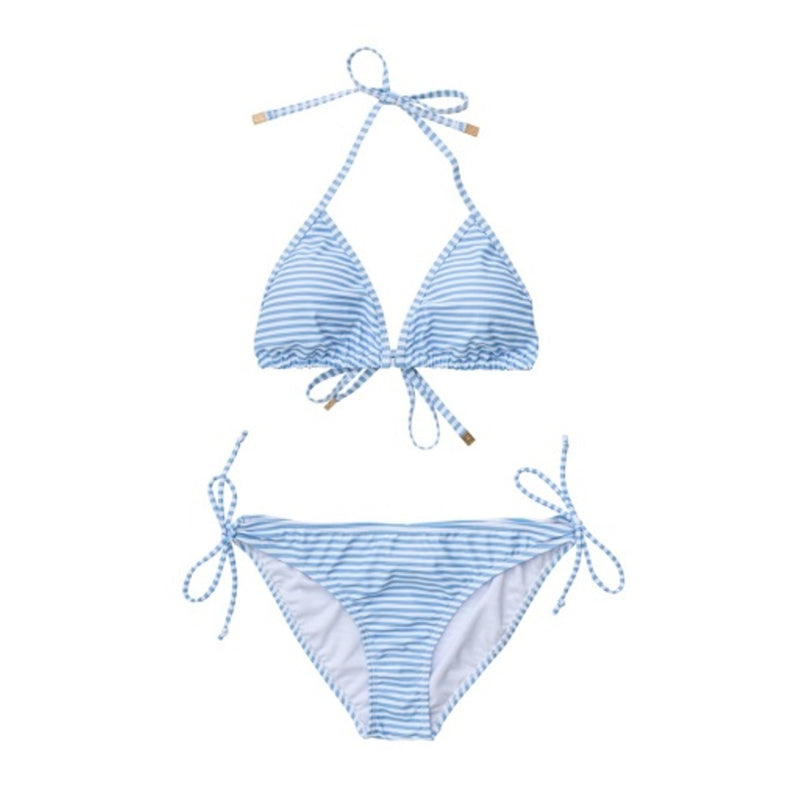 Snapper Rock - Womens Ladies Powder Blue Sustainable Stripe Bikini Top