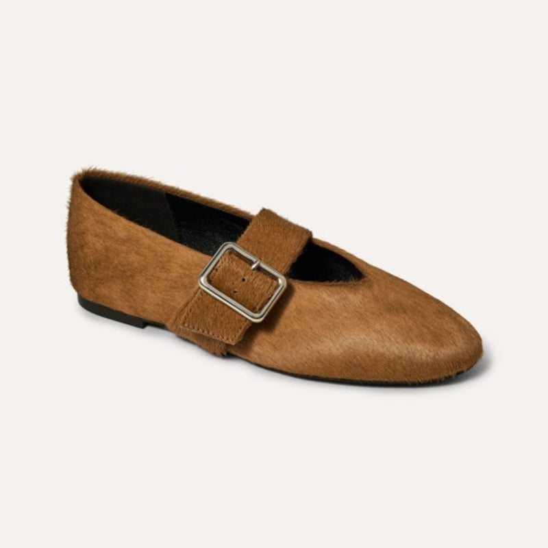 Yosi Samra - Womens Danvers Flat in Light Brown Calf Hair