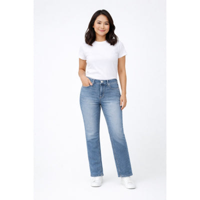 1822 Denim - Womens Petite 27" Relaxed Mid-Rise Straight Leg Jean