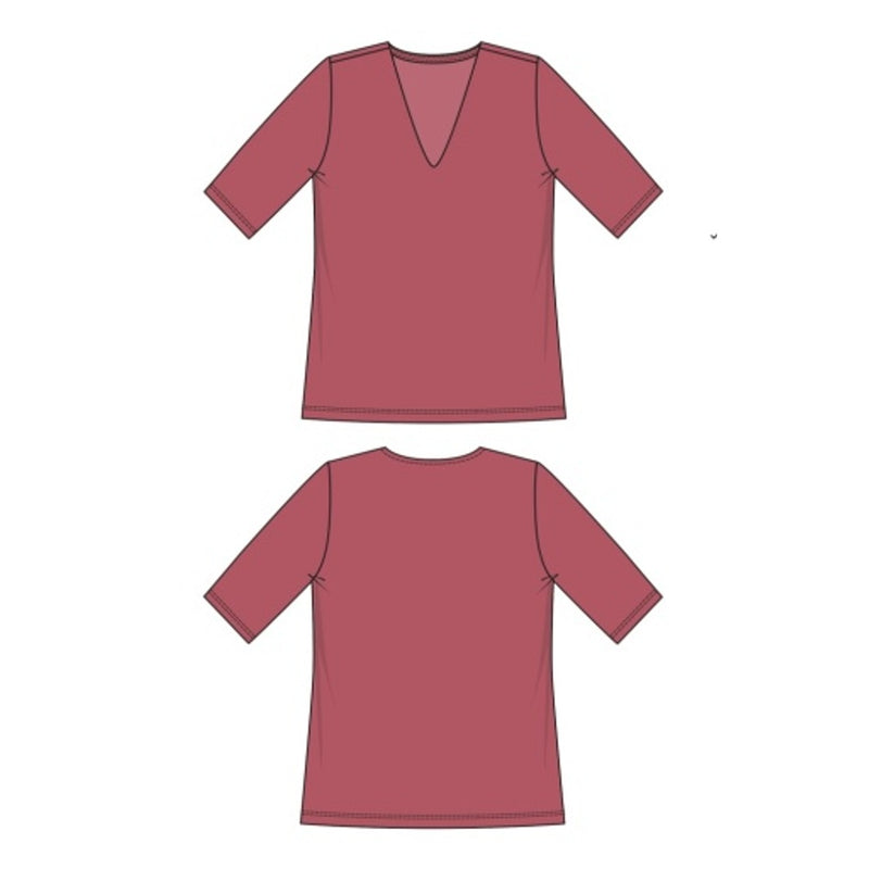 Liverpool Los Angeles - Womens Double Layer V Neck 1/2 Sleeve Rib Knit Top