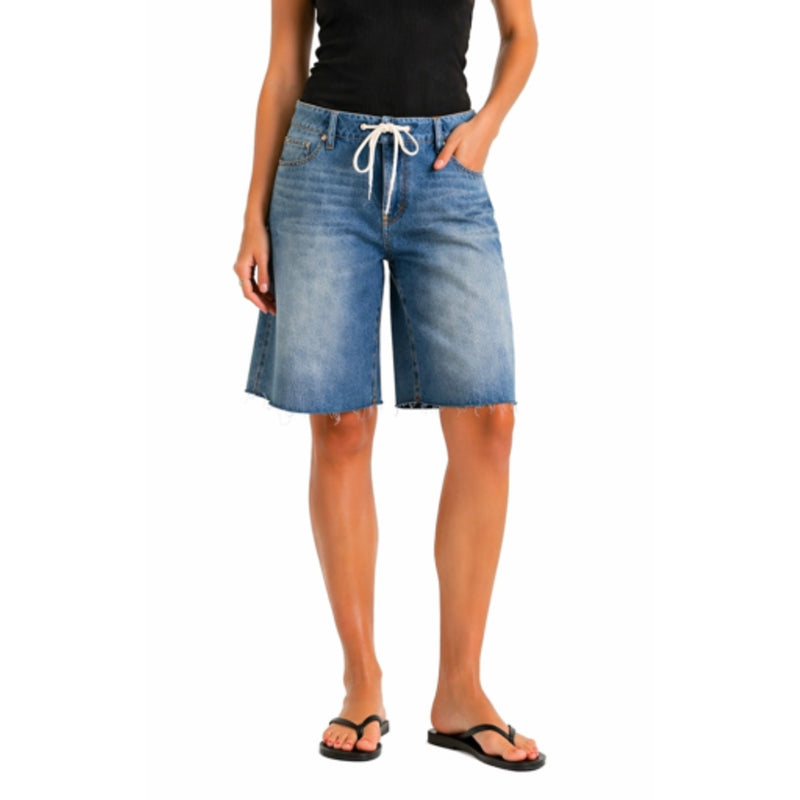 1822 Denim - Womens 9 3/4 Drawstring Jean Shorts with Raw Hems