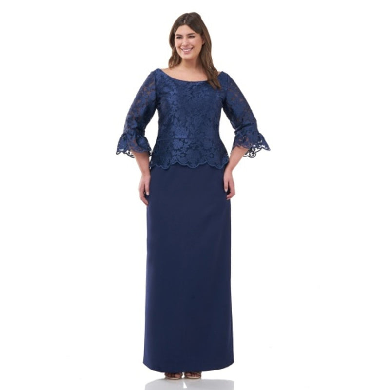JS Collections - Womens Embroidered Mesh Peplum Gown