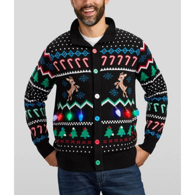 Tipsy Elves - Mens Fair Isle Rudolph Light Up Cardigan
