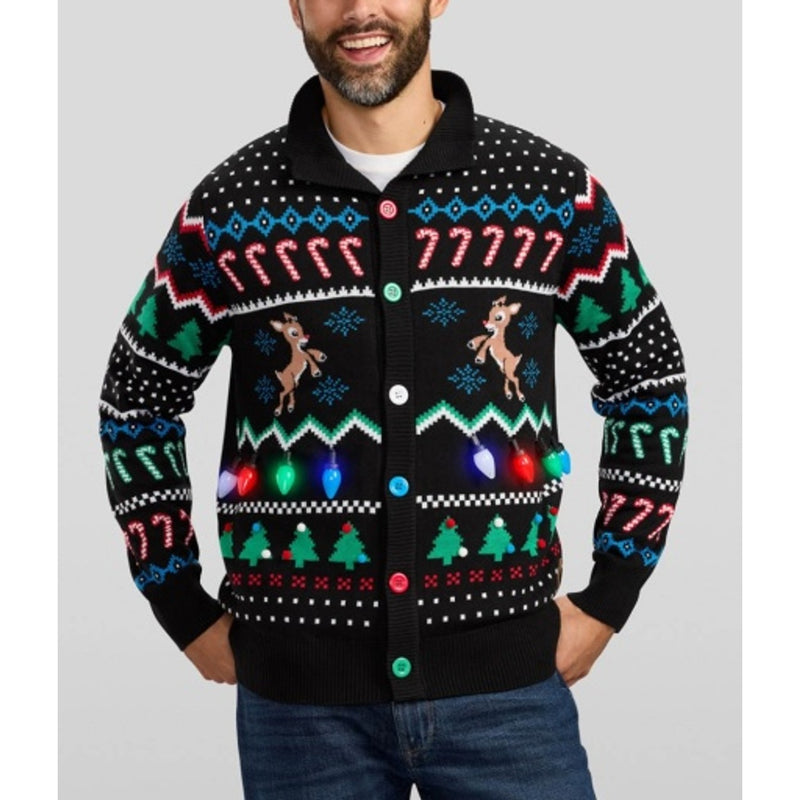 Tipsy Elves - Mens Fair Isle Rudolph Light Up Cardigan