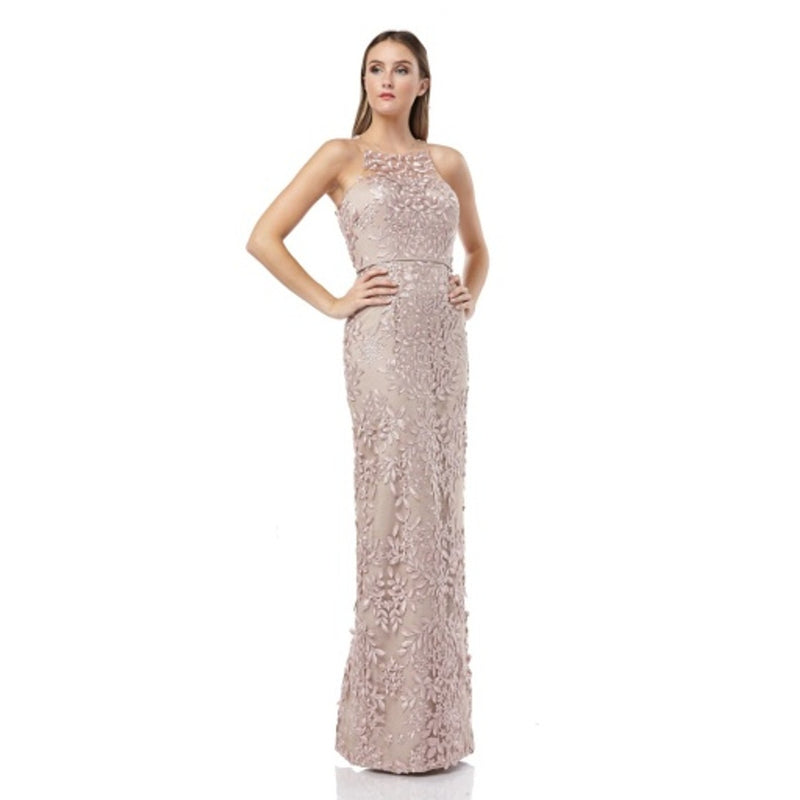 JS Collections - Womens Halter Neck Lace a-Line Gown