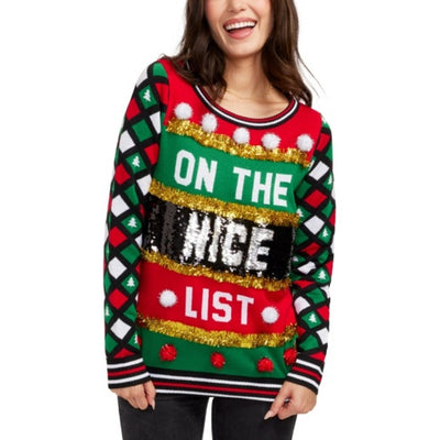 Tipsy Elves - Womens Naughty or Nice Reversible Sequin Ugly Christmas Sweater