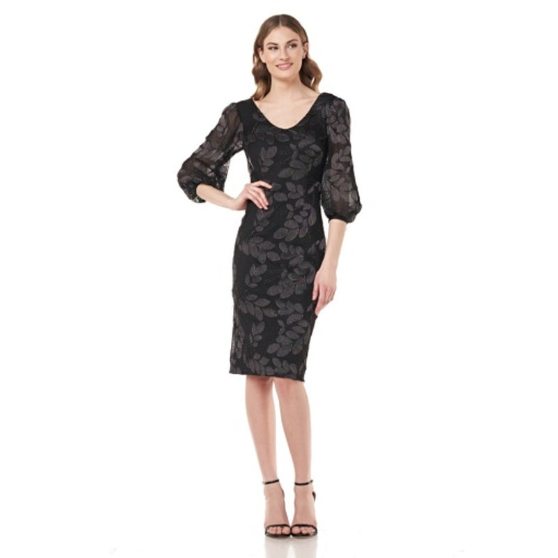 JS Collections - Womens Puff Sleeve Stretch Midi