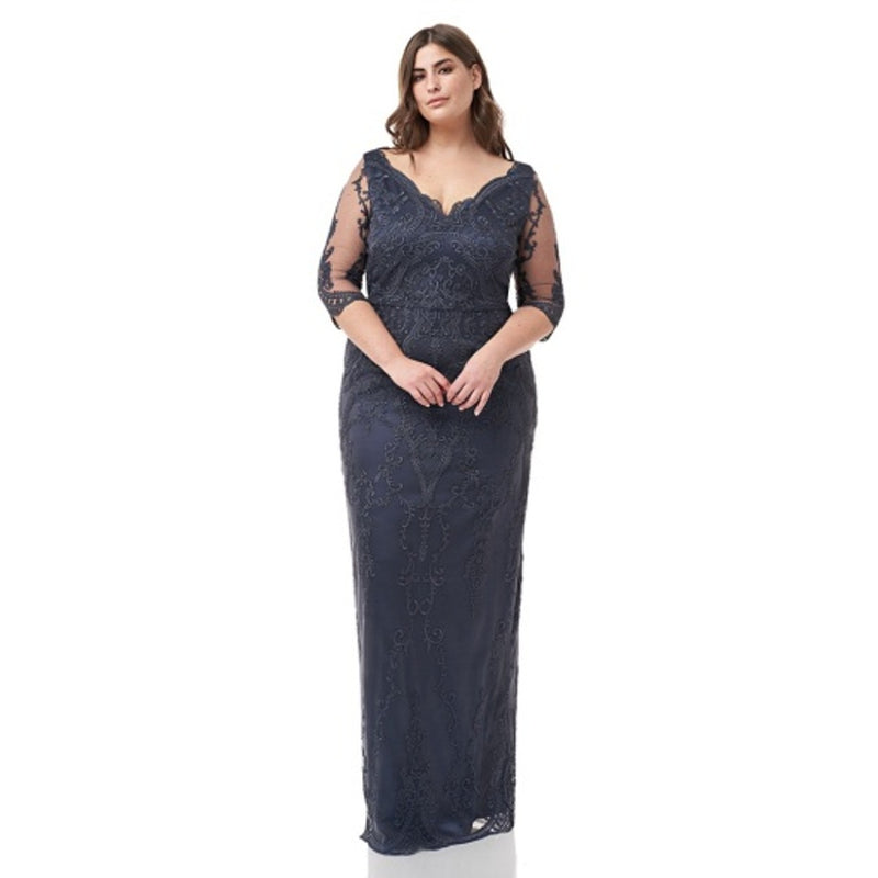 JS Collections - Womens V-Neck Embroidered Blouson Gwn