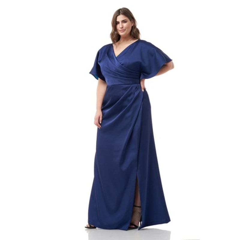 JS Collections - Womens Surplice Bonded Satin Gown with Kimono Sleeve Surpli