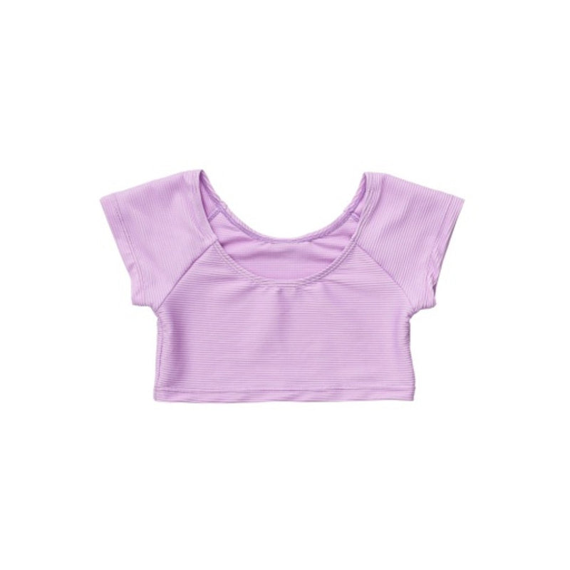 Snapper Rock - Girls Lavender Rib Crop Short Sleeve Rash Top