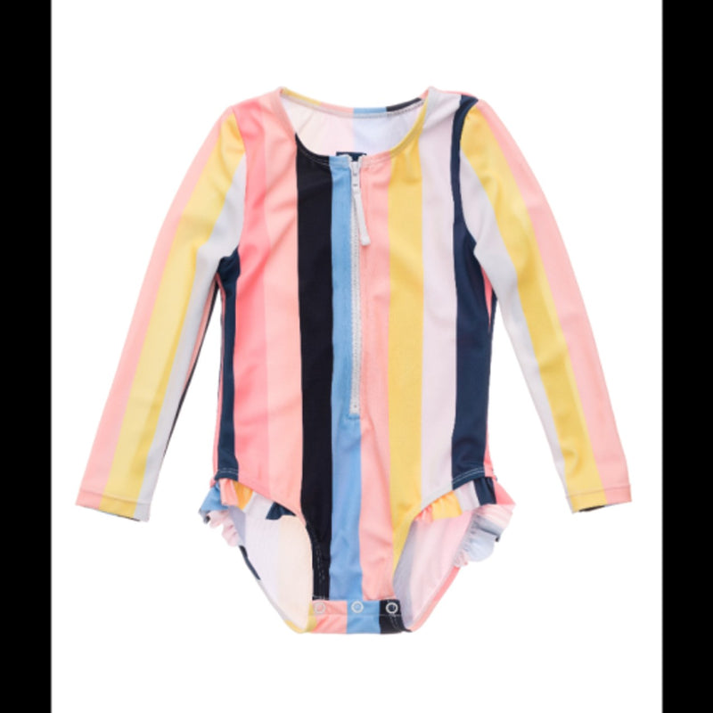 Snapper Rock - Girls Opti Stripe Baby Long Sleeve Surf Suit