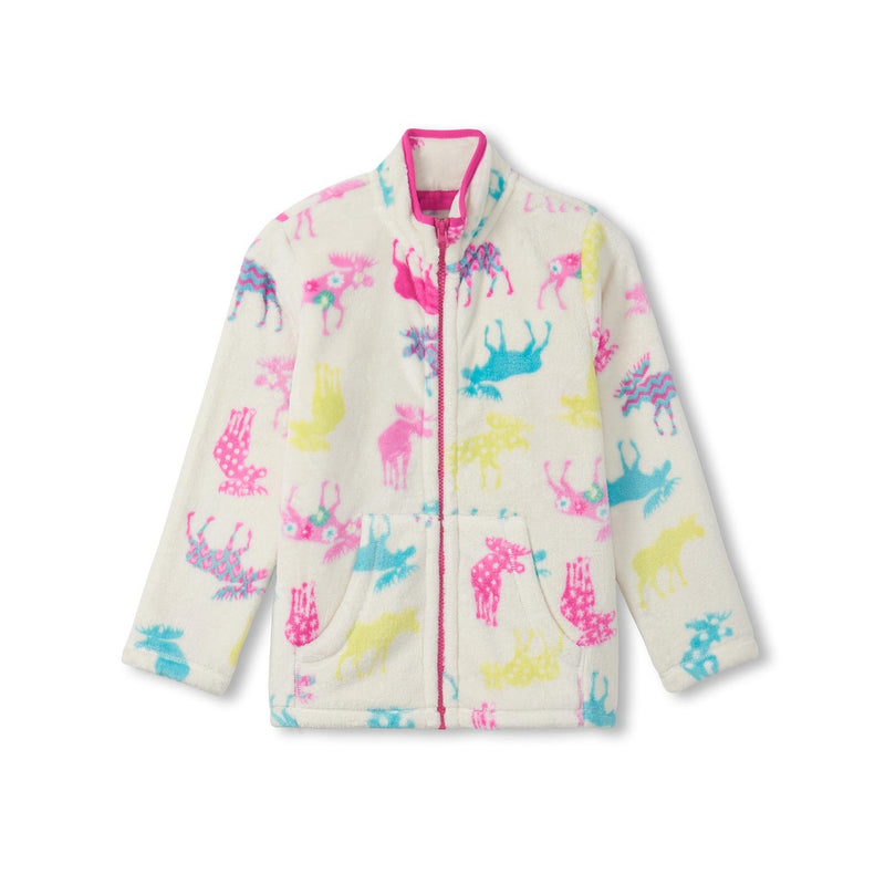 Little Blue House - Patterned Moose Kids Fleece Zip Up Jacket