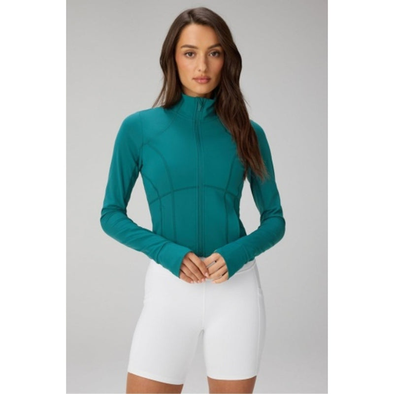 Fabletics - Womens Perfect Storm Cropped Train Jacket - Green Abyss