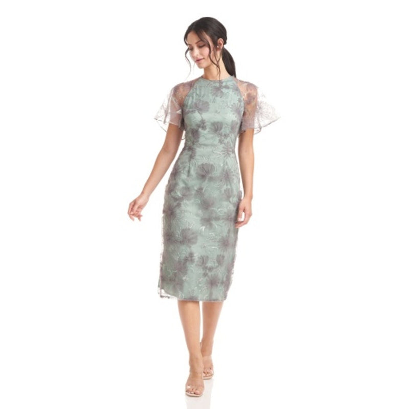 JS Collections - Womens Remy Flutter Sleeve Midi Dress