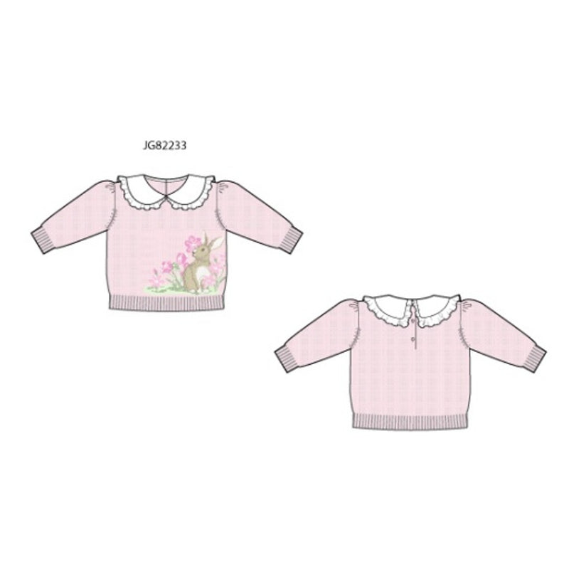Janie and Jack - Girls S Pnk Bunny Intrs Long Sleeve Swtr Top E1