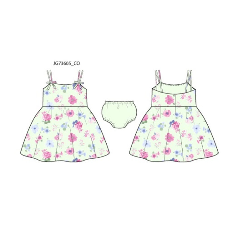 Janie and Jack - Girls with Es Grn Flrl Strppy Bow Dress E1
