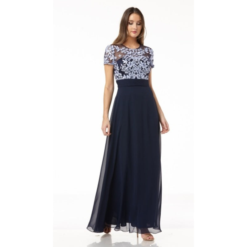 JS Collections - Womens Floral Embroidery Bodice Chiffon Full Skirt