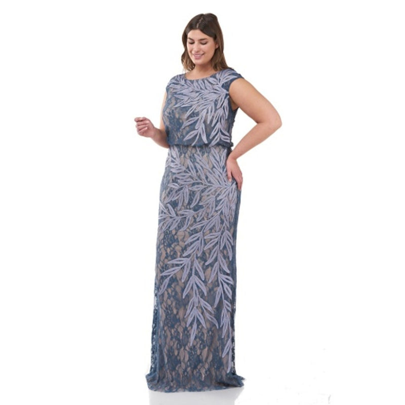 JS Collections - Womens Soutache Embroidered Lace Gown