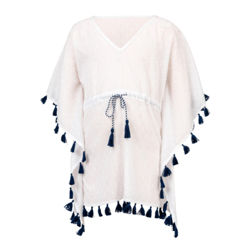 Snapper Rock - Girls White Navy Tassel Batwing Kaftan