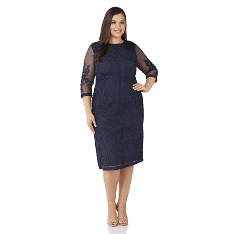 JS Collections - Womens Jewel Neck Midi with 3/4 Slvs