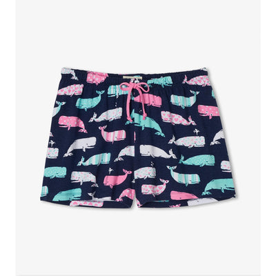 Little Blue House - Nautical Whales Womens Sleep Shorts